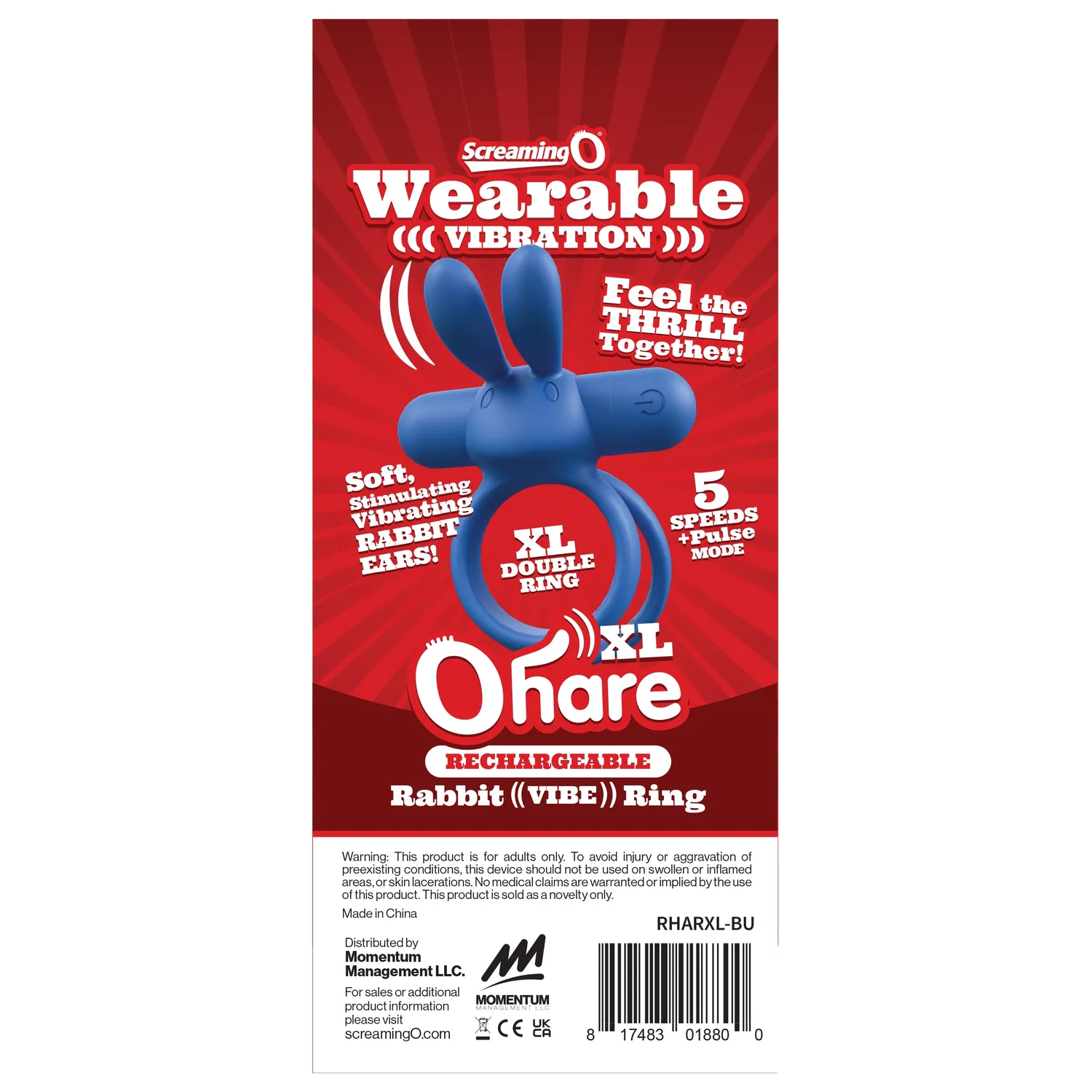 Screaming O Ohare XL Rechargeable vibrerende cockring zwart