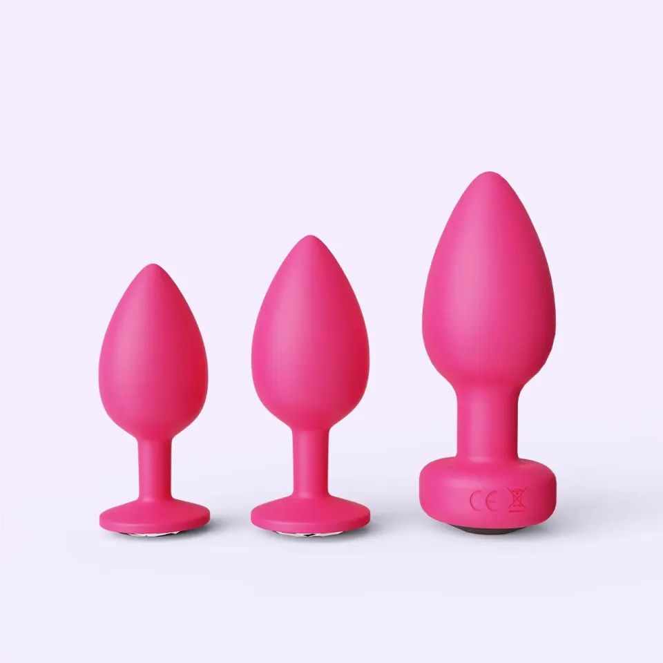 Beisar Peachy anaalplug set roze 3-delig vibrerend