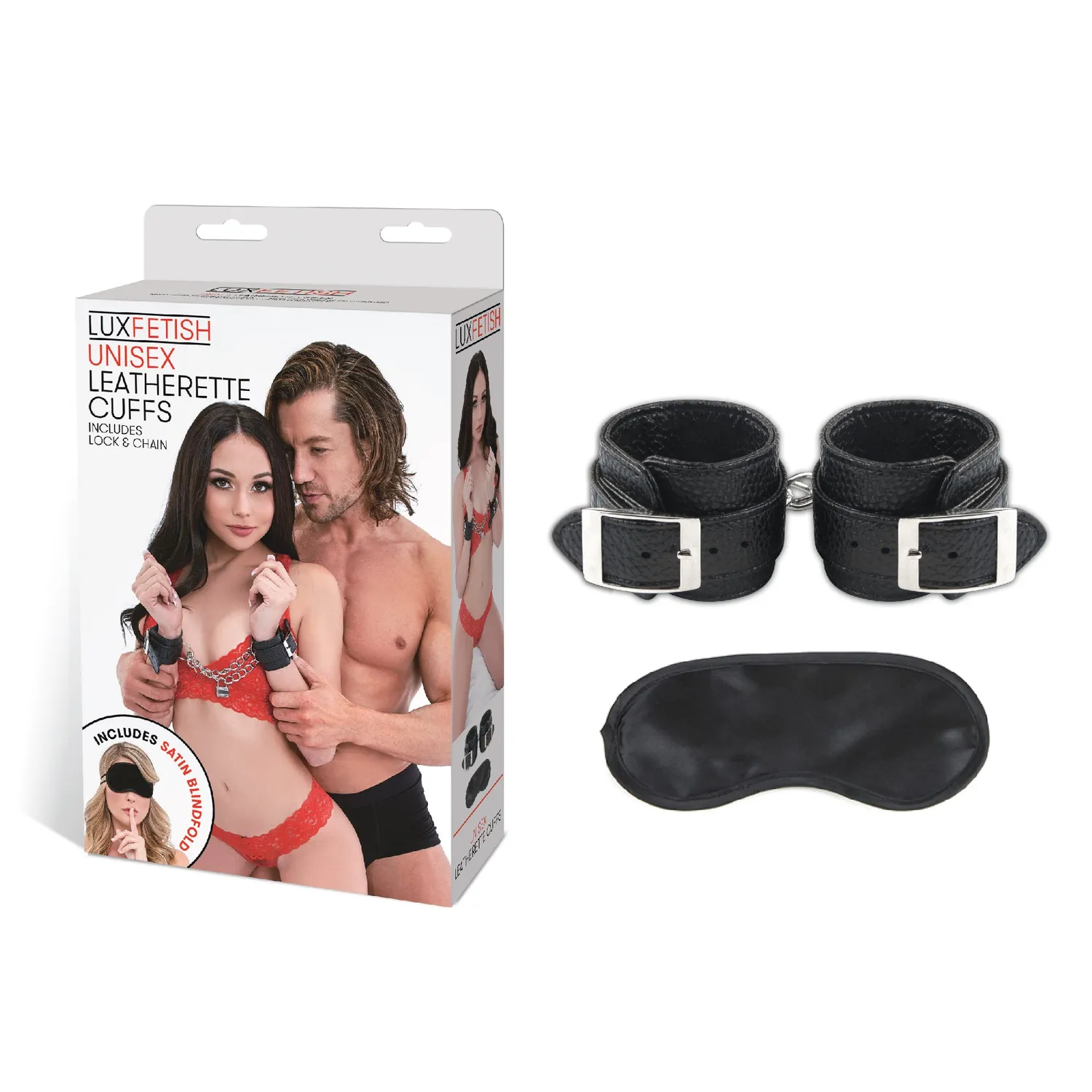 Lux Fetish Unisex Leather BDSM Kinky Cuffs handboeien met blinddoek