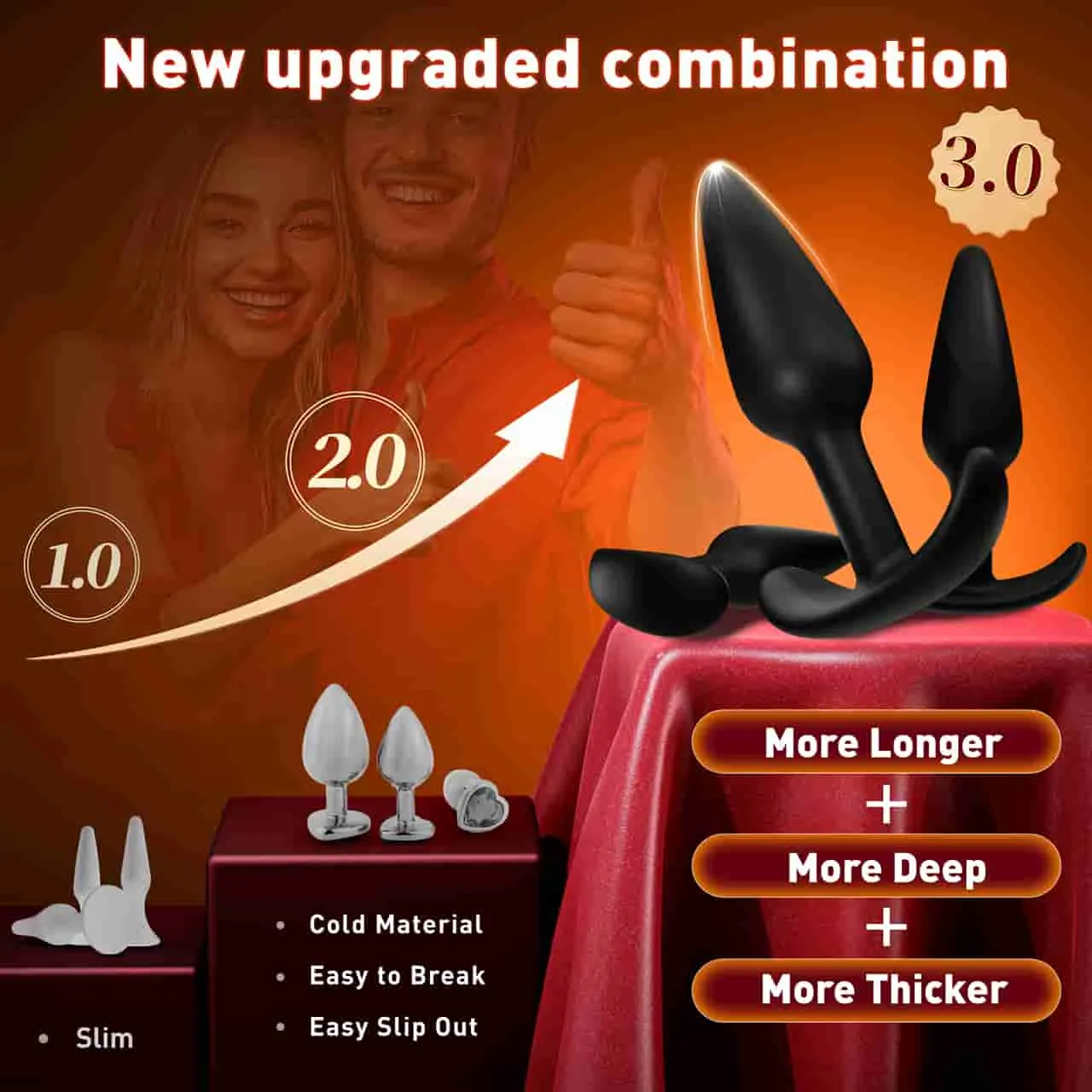 Beisar BAKI buttplug set zwart 3-delig trillend