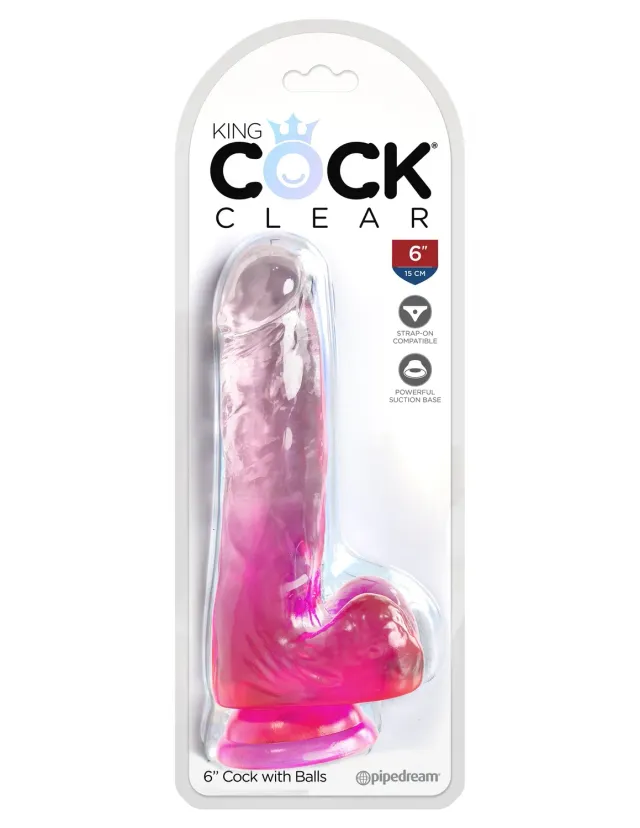 Pipedream King Cock Clear 6 dildo met ballen roze