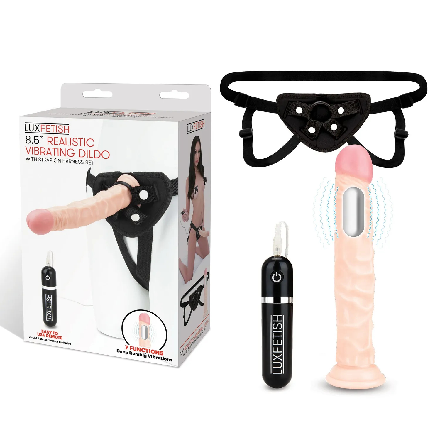 Lux Fetish 8.5" Realistische Vibrerende Dildo Harnas Set