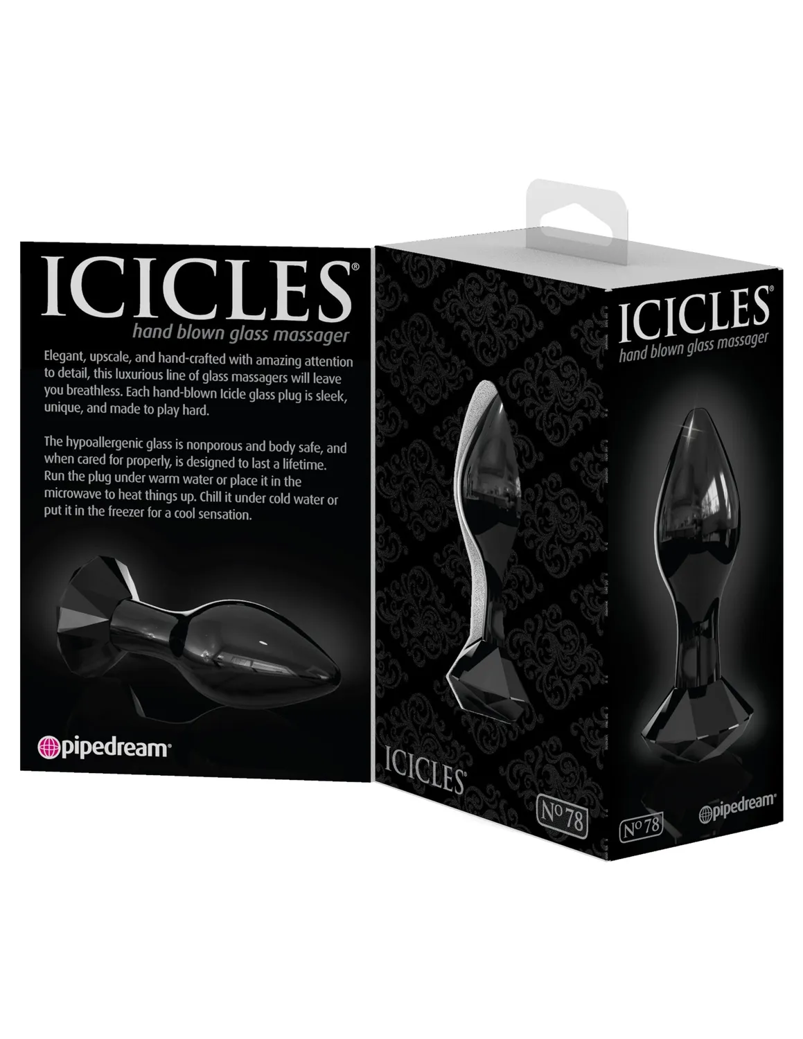 Pipedream Icicles No. 78 glazen dildo zwart slank