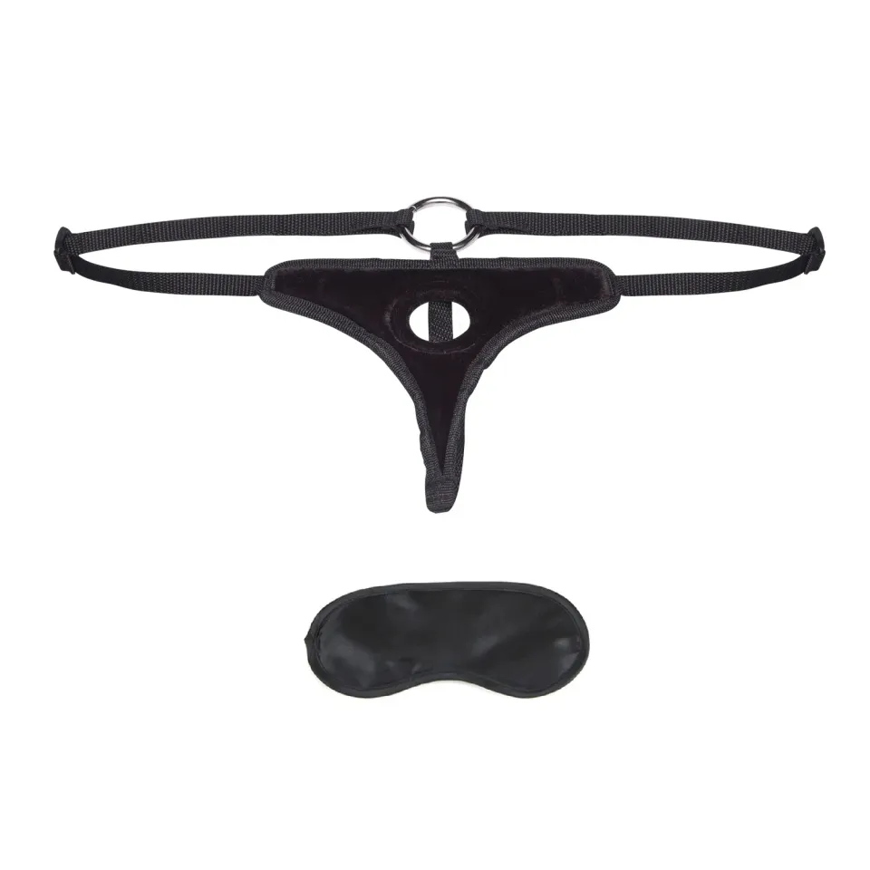 Lux Fetish Black Velvet Bikini strap-on harnas zacht