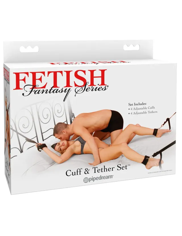 Pipedream Fetish Fantasy Cuff & Tether boeien set zwart bondage