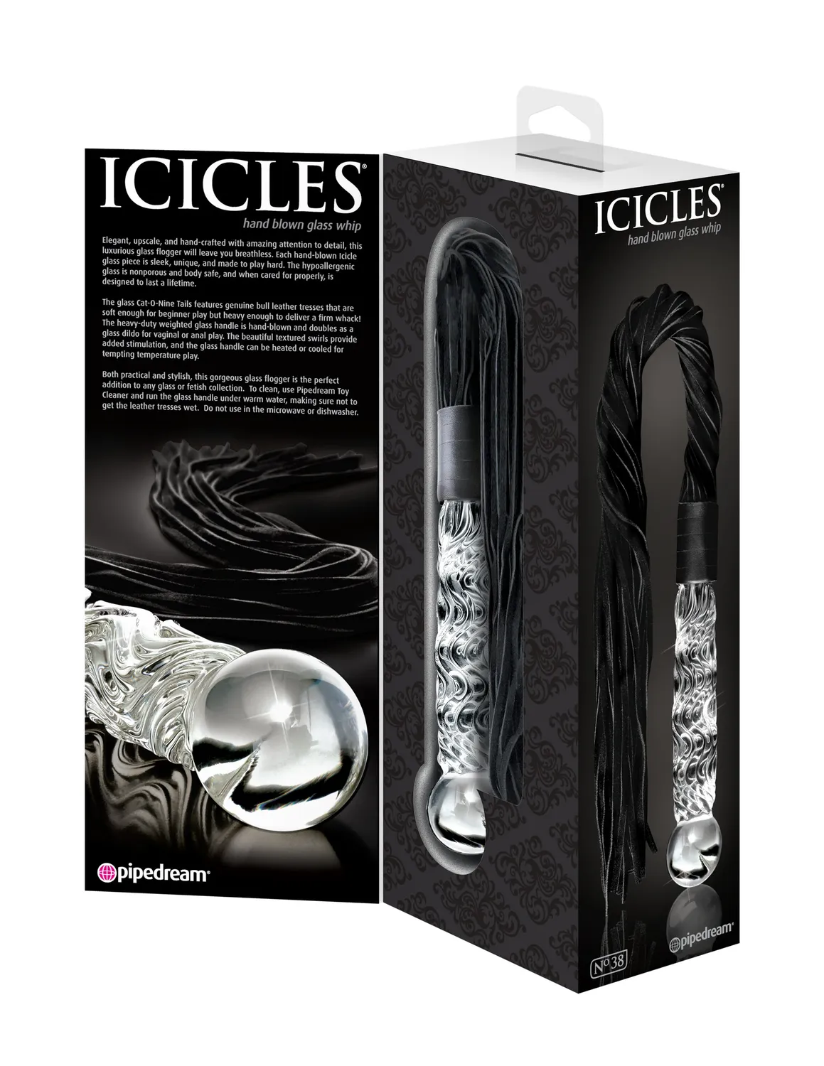 Pipedream Icicles No. 38 glazen flogger zweep met dildo