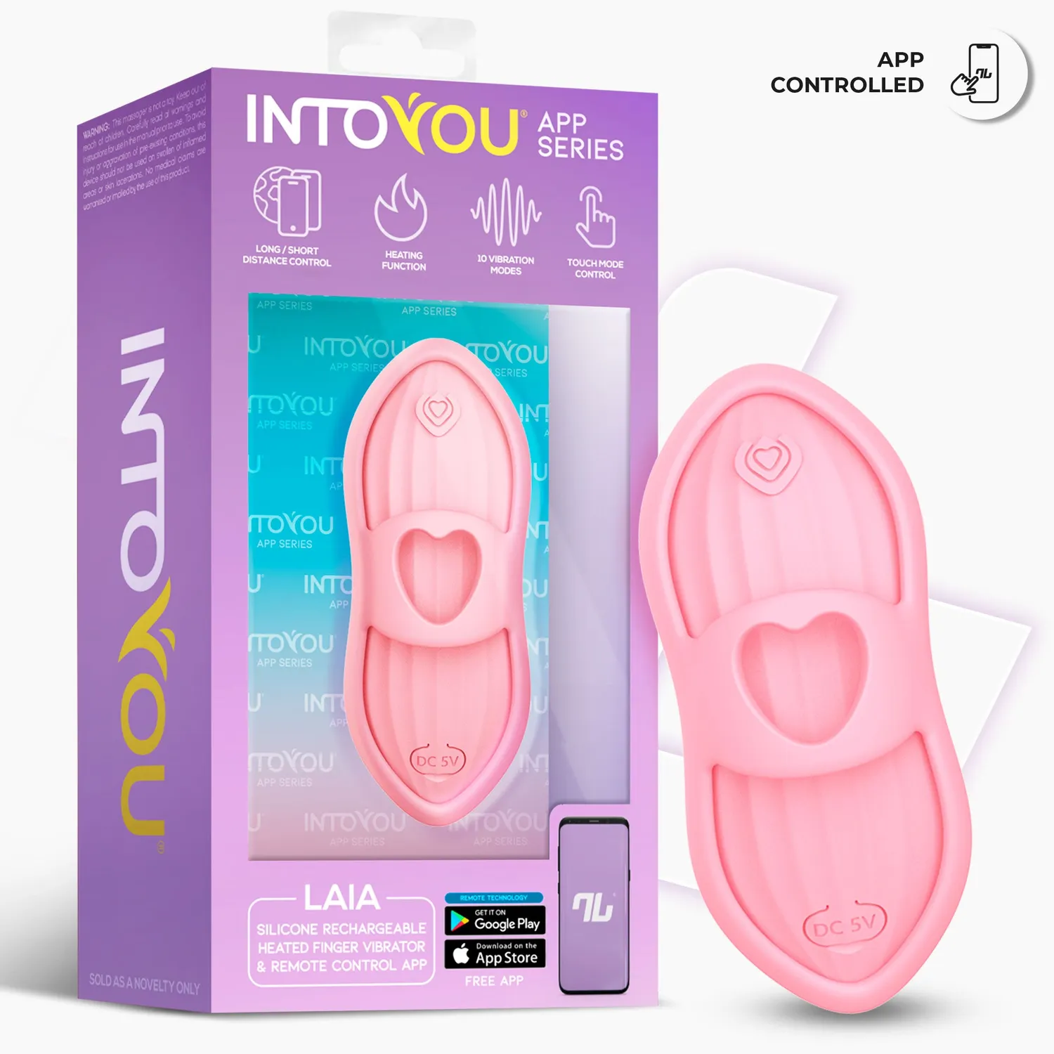 Intoyou Laia vingervibrator roze met warmte en app