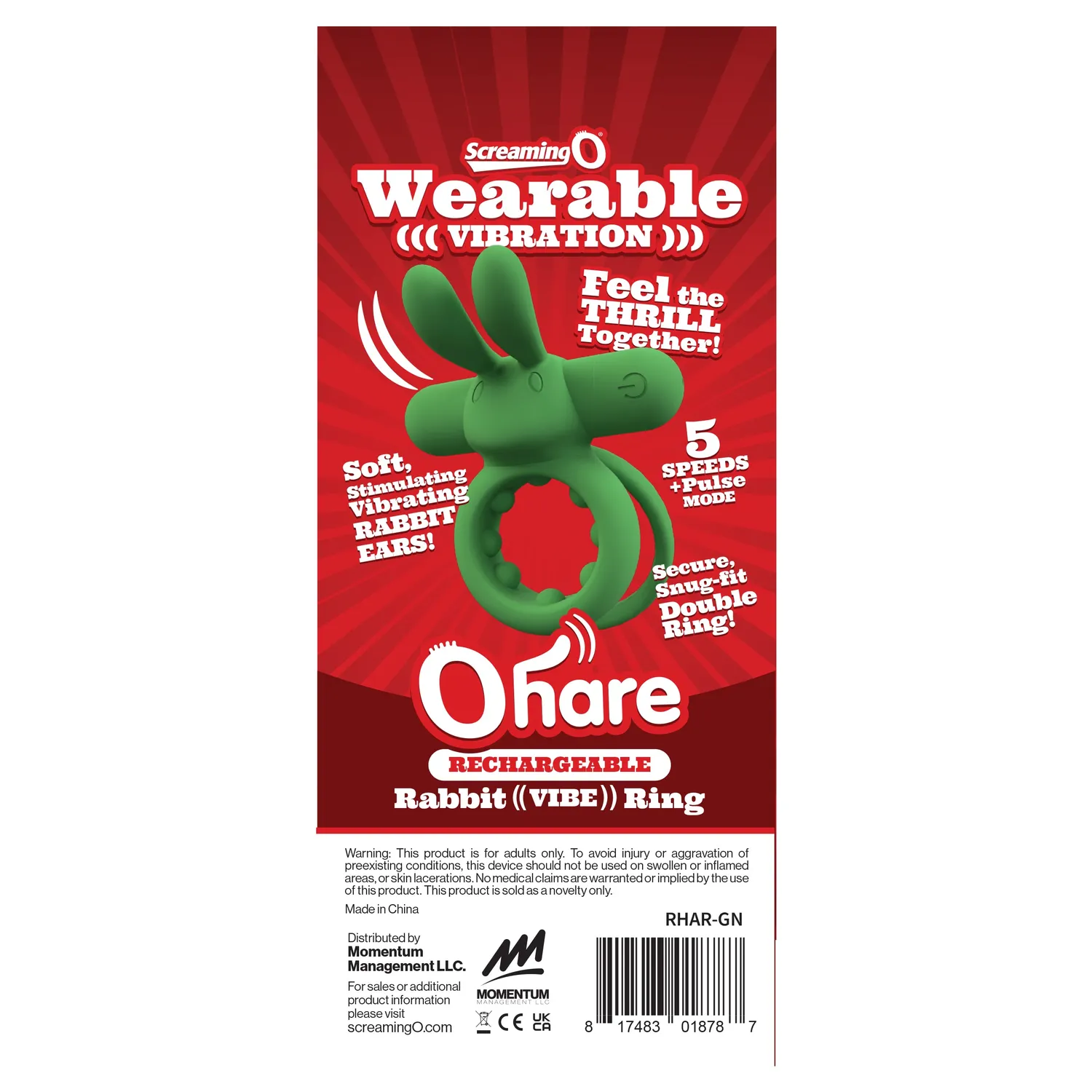 Screaming O Ohare Rechargeable Rabbit-Ear cockring zwart