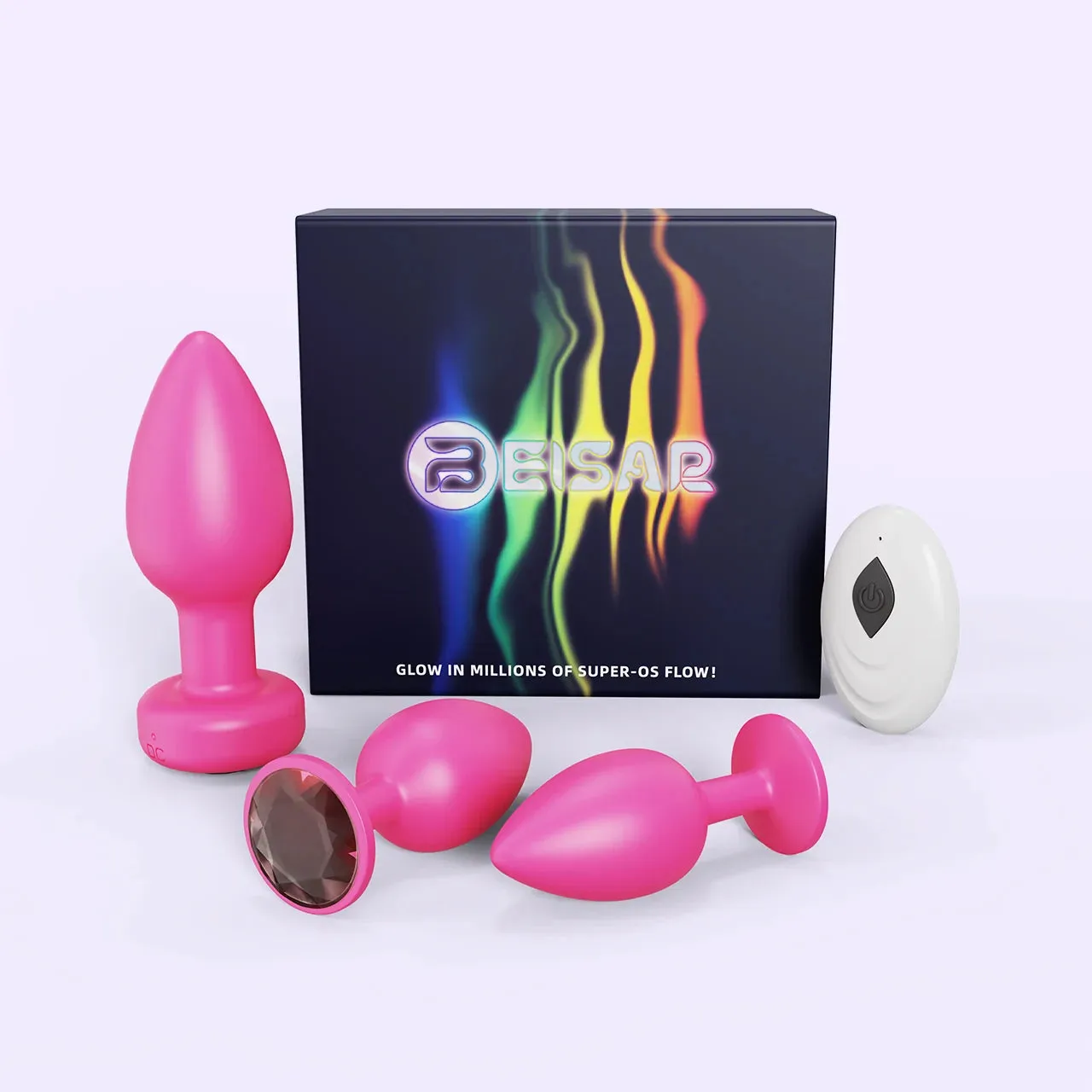 Beisar Peachy anaalplug set roze 3-delig vibrerend
