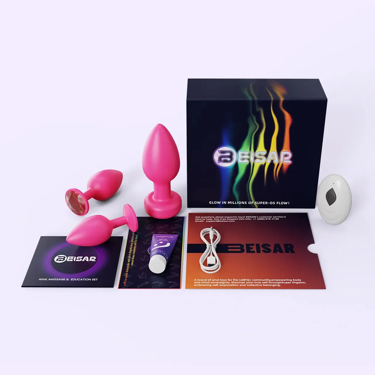 Beisar Peachy anaalplug set roze 3-delig vibrerend