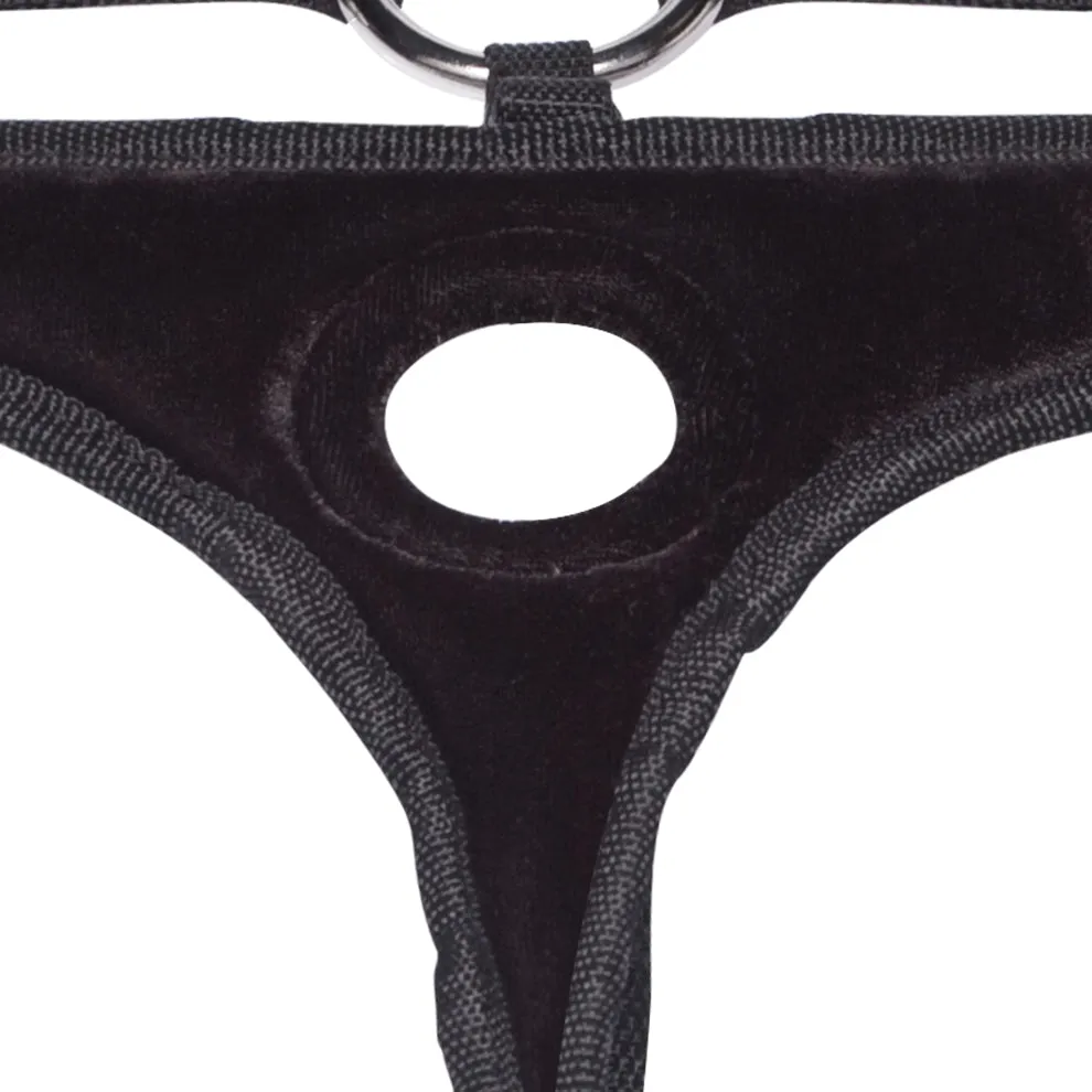 Lux Fetish Black Velvet Bikini strap-on harnas zacht