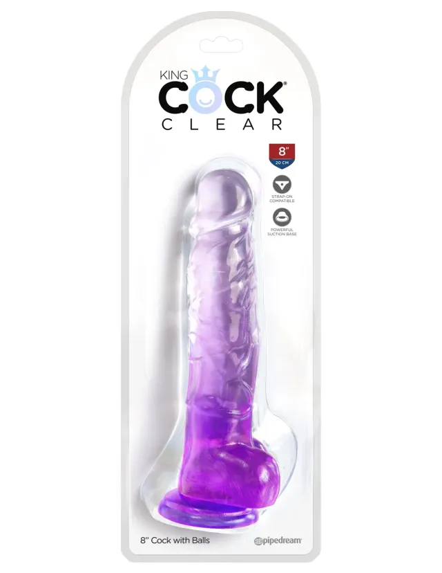 Pipedream King Cock Clear 8" dildo paars met zuignap