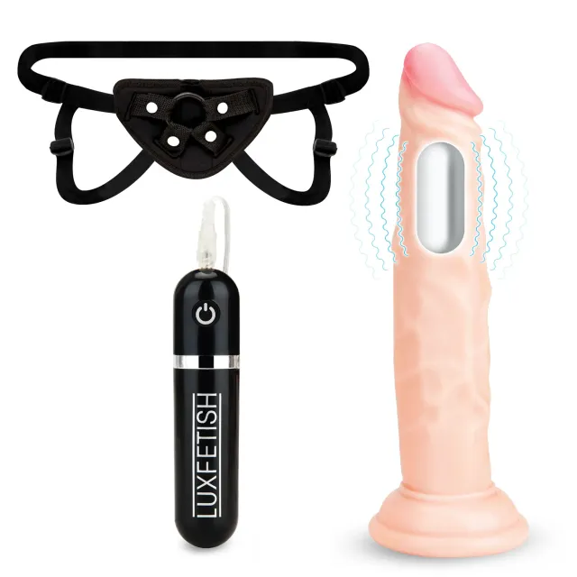 Lux Fetish 6.5" vibrerende dildo met strap-on harnas
