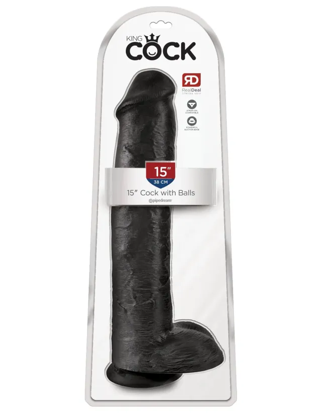 Pipedream King Cock 15" dildo met ballen zwart realistisch