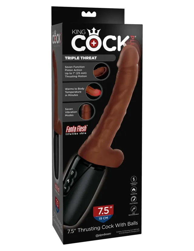 Pipedream King Cock Plus stotende vibrator 7,5 inch bruin verwarmd