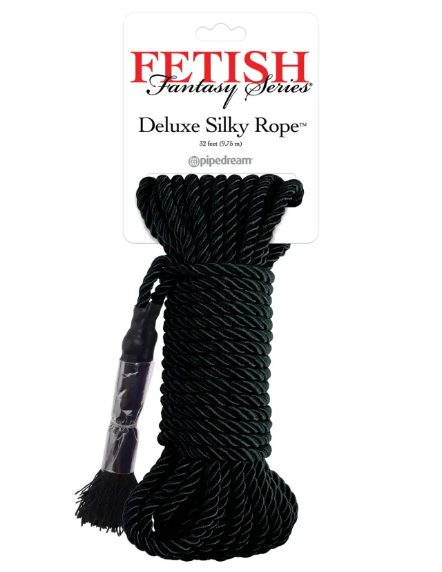 Pipedream Fetish Fantasy Deluxe Silk Rope bondagetouw zwart 9,75 m zacht