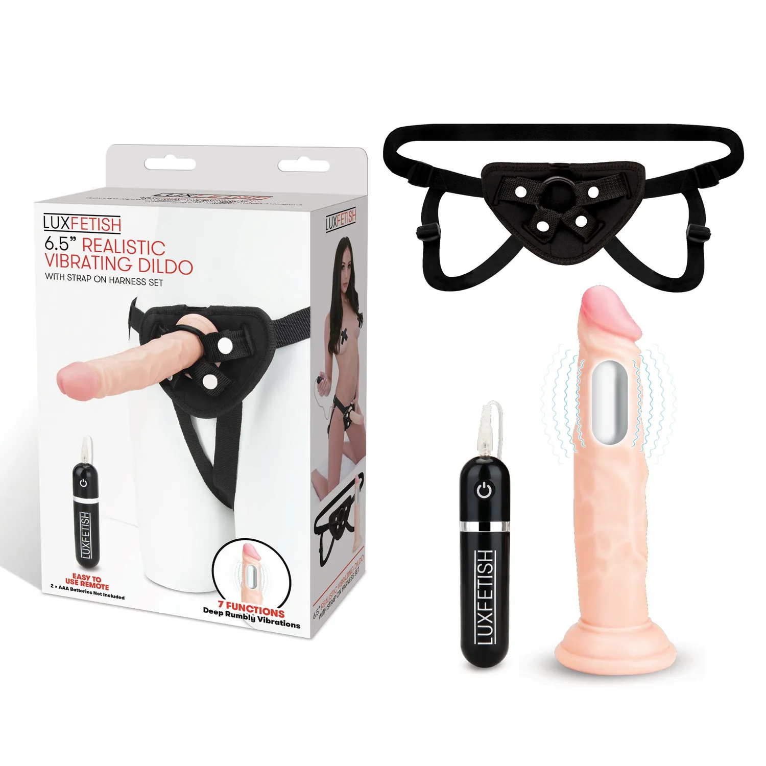 Lux Fetish 6.5" vibrerende dildo met strap-on harnas