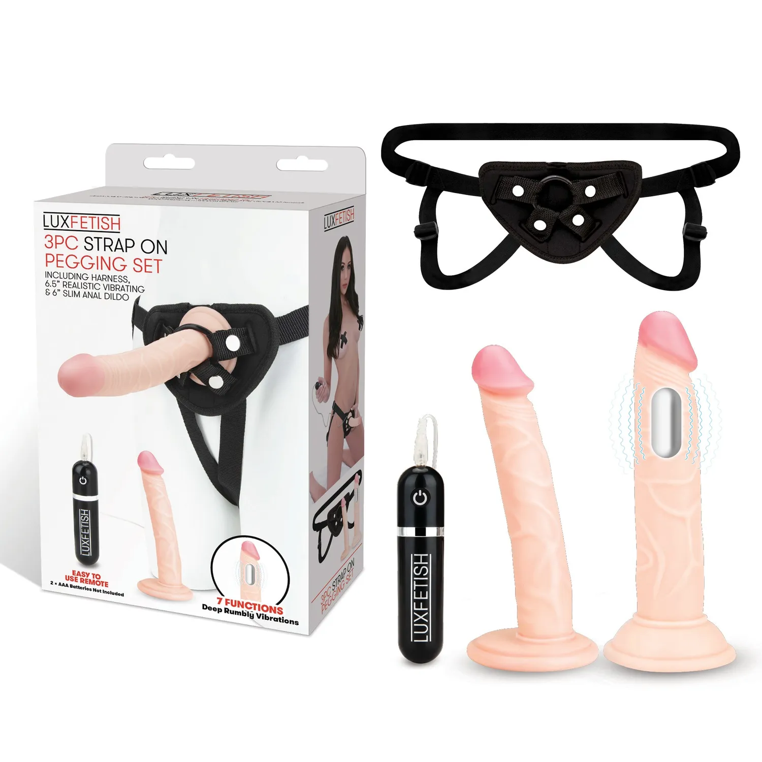 Lux Fetish 3PC Strap-On Harness Pegging Set vibrerend