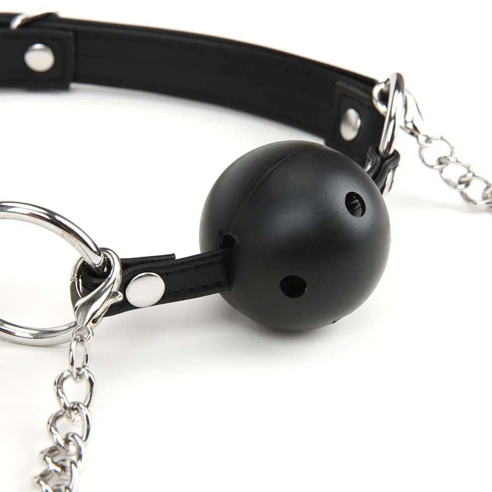 Lux Fetish Ballgag Ademend met Tepelklemmen en Ketting