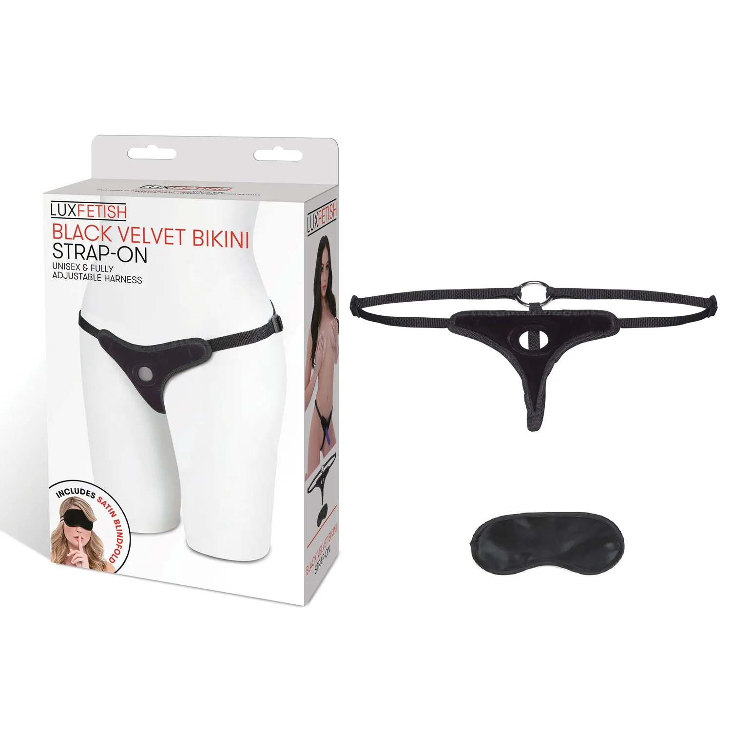 Lux Fetish Black Velvet Bikini strap-on harnas zacht
