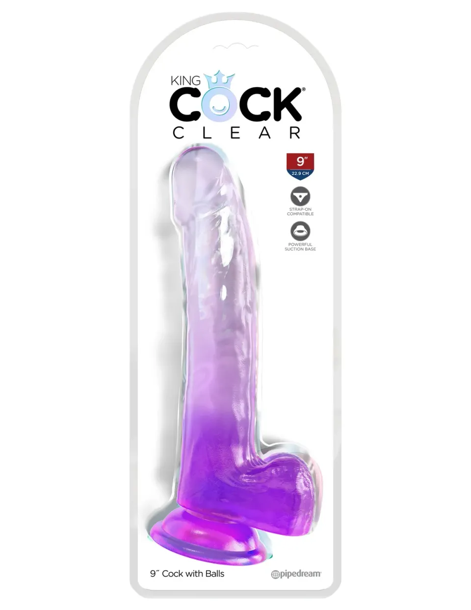 Pipedream King Cock Clear 9 inch dildo met ballen paars