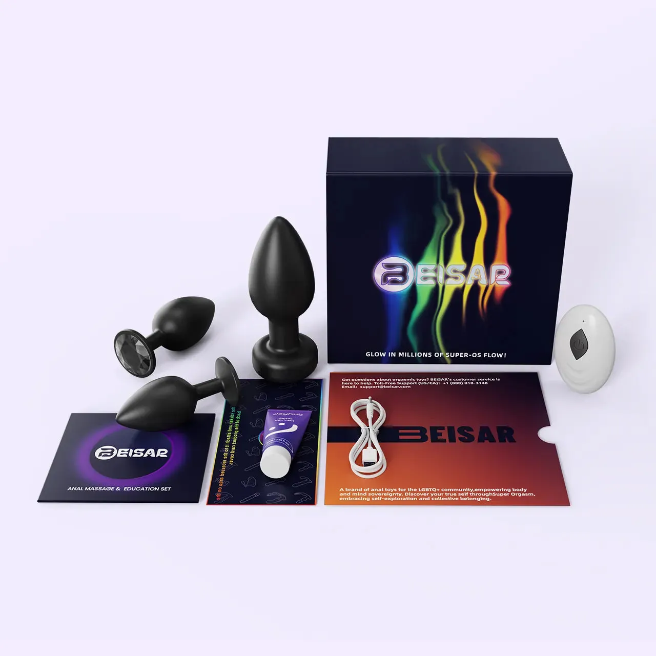 Beisar Peachy buttplug set zwart app 3-delig