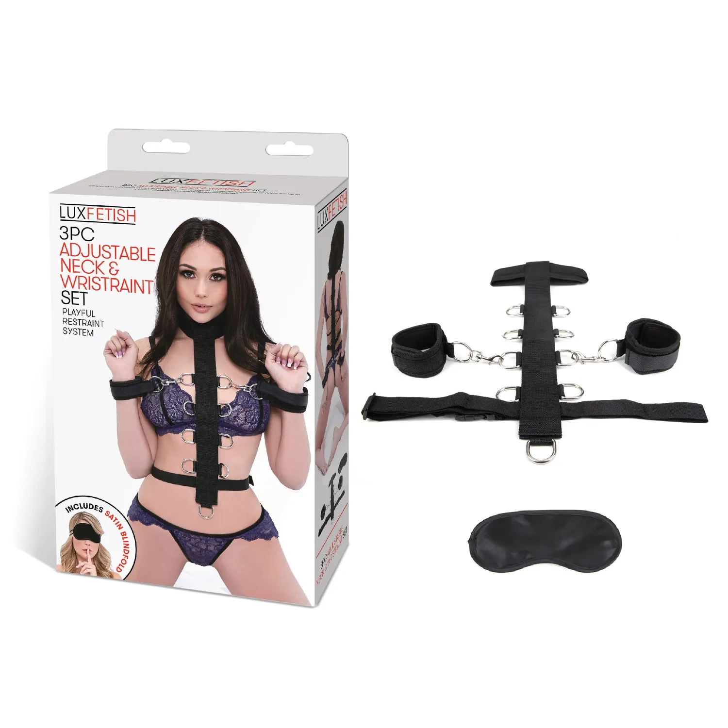 Lux Fetish Bondage Set Hals en Polsen 3-Delig Verstelbaar