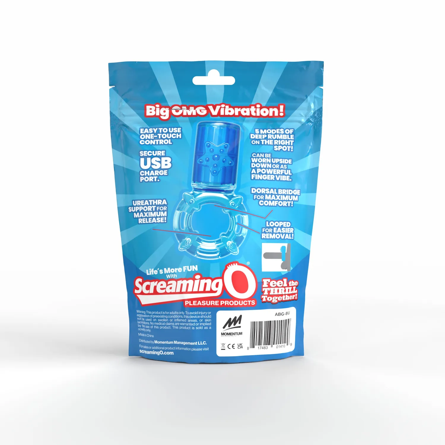 Screaming O Charged Big OMG penisring blauw oplaadbaar