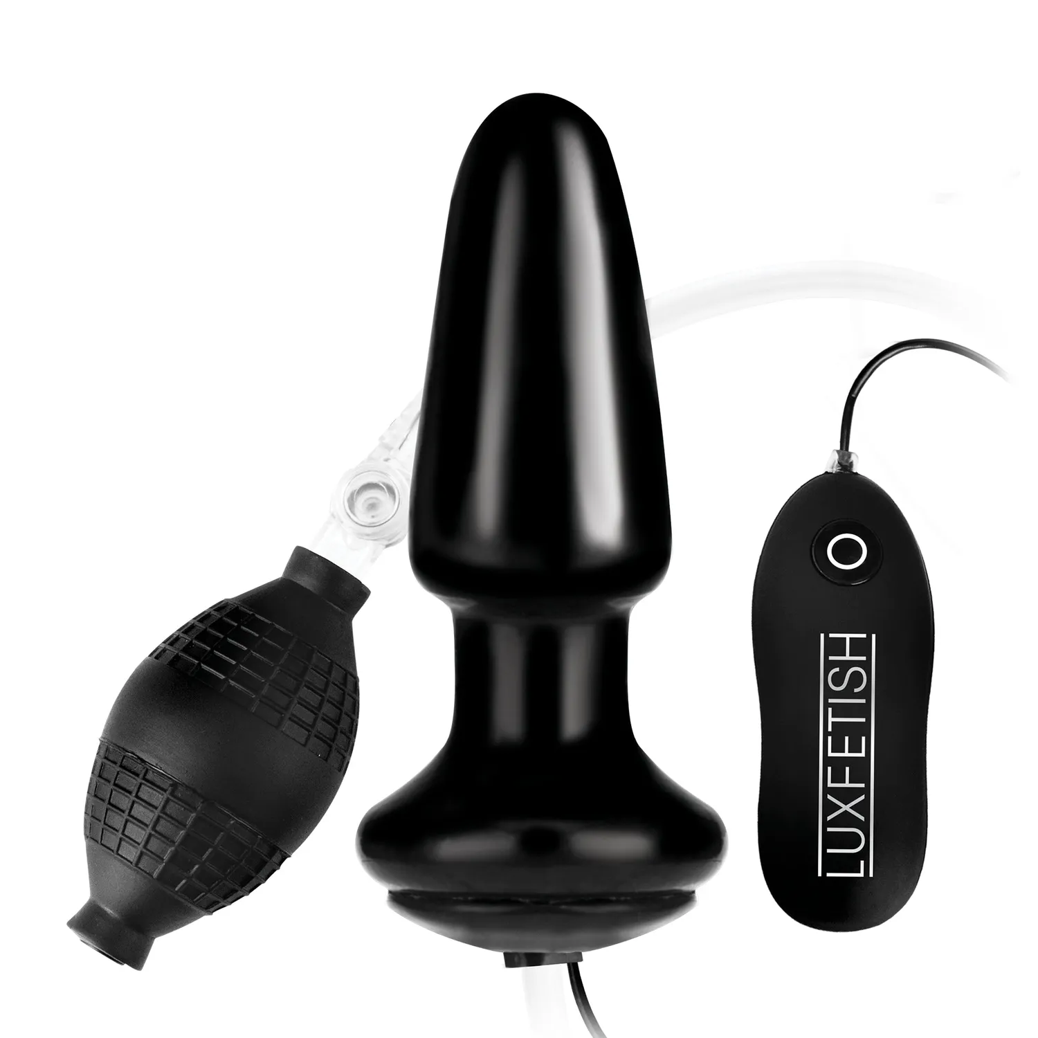 Lux Fetish opblaasbare vibrerende buttplug 4 inch latex
