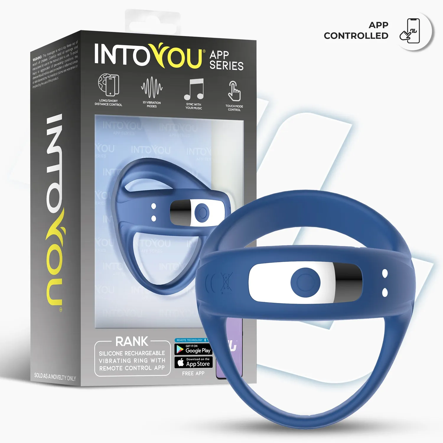 Intoyou Rank Vibrerende Cockring met App blauw