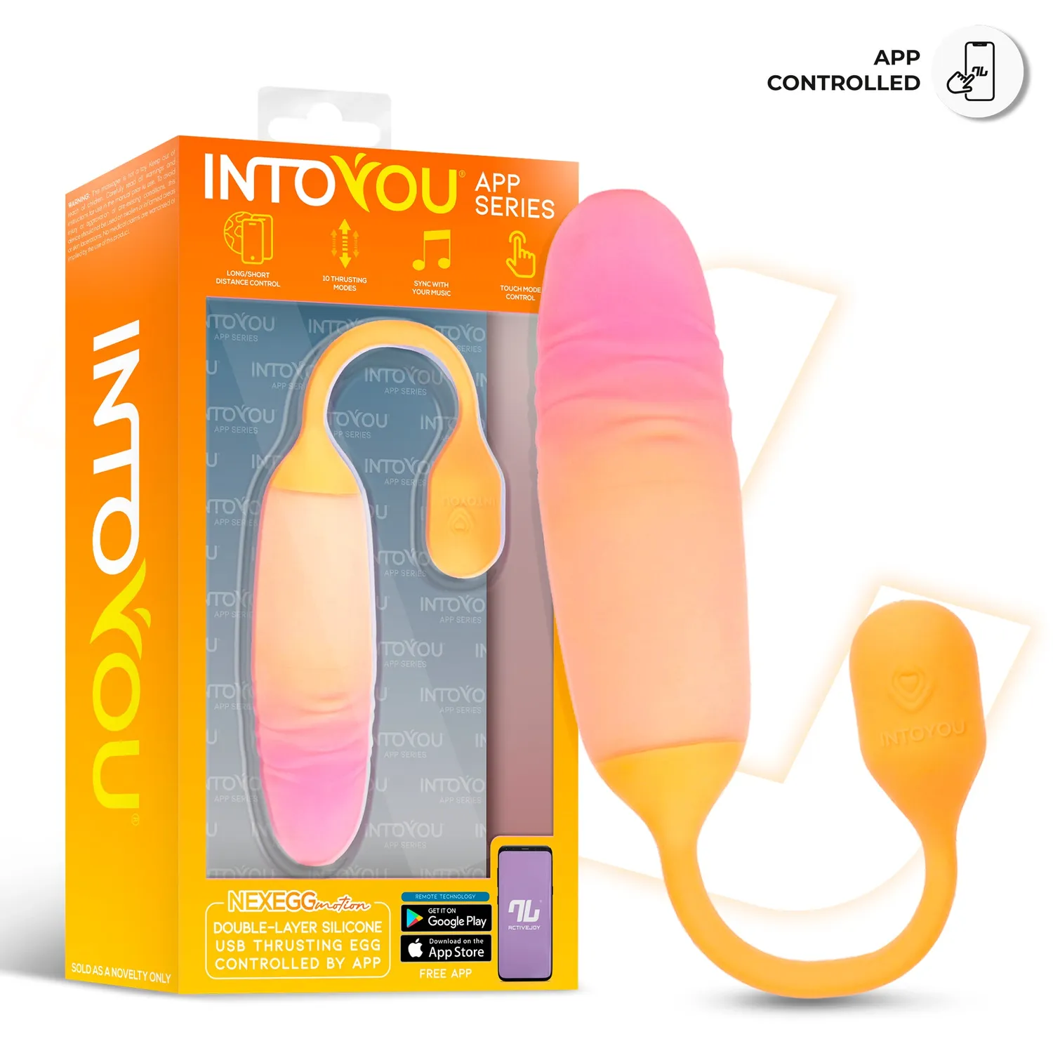 Intoyou NexEgg Motion vibratie-ei oranje-roze met app
