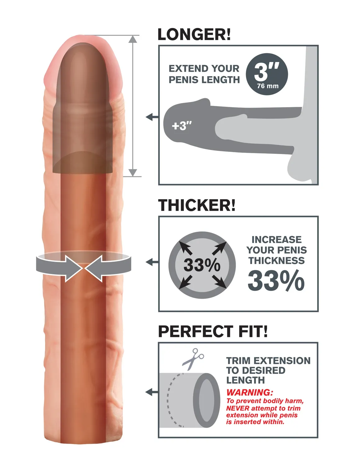 Pipedream Fantasy X-tensions Perfect 3 inch penishoes extra lengte