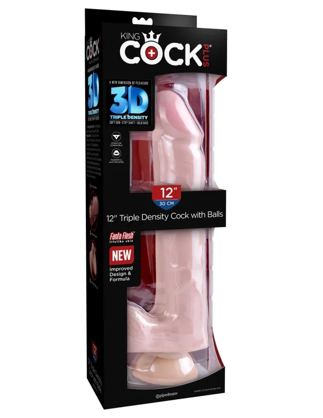 Pipedream King Cock Plus 12 Triple Density dildo met ballen licht