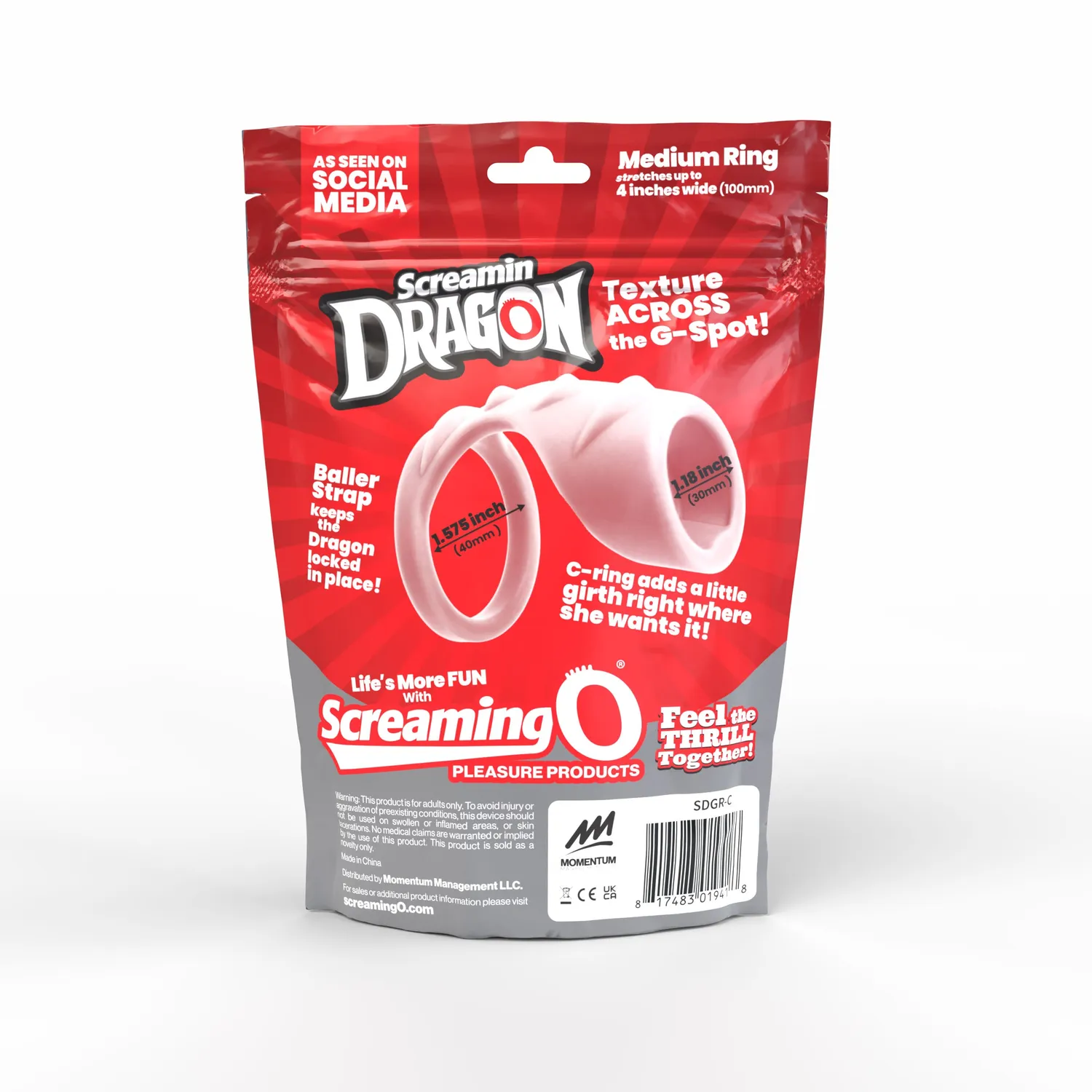 Screaming O Dragon G-Spot Texture Ring cockring transparant geribbeld