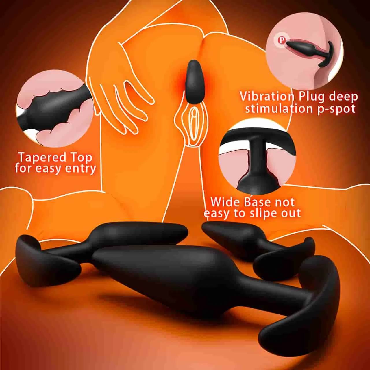 Beisar BAKI buttplug set zwart 3-delig trillend