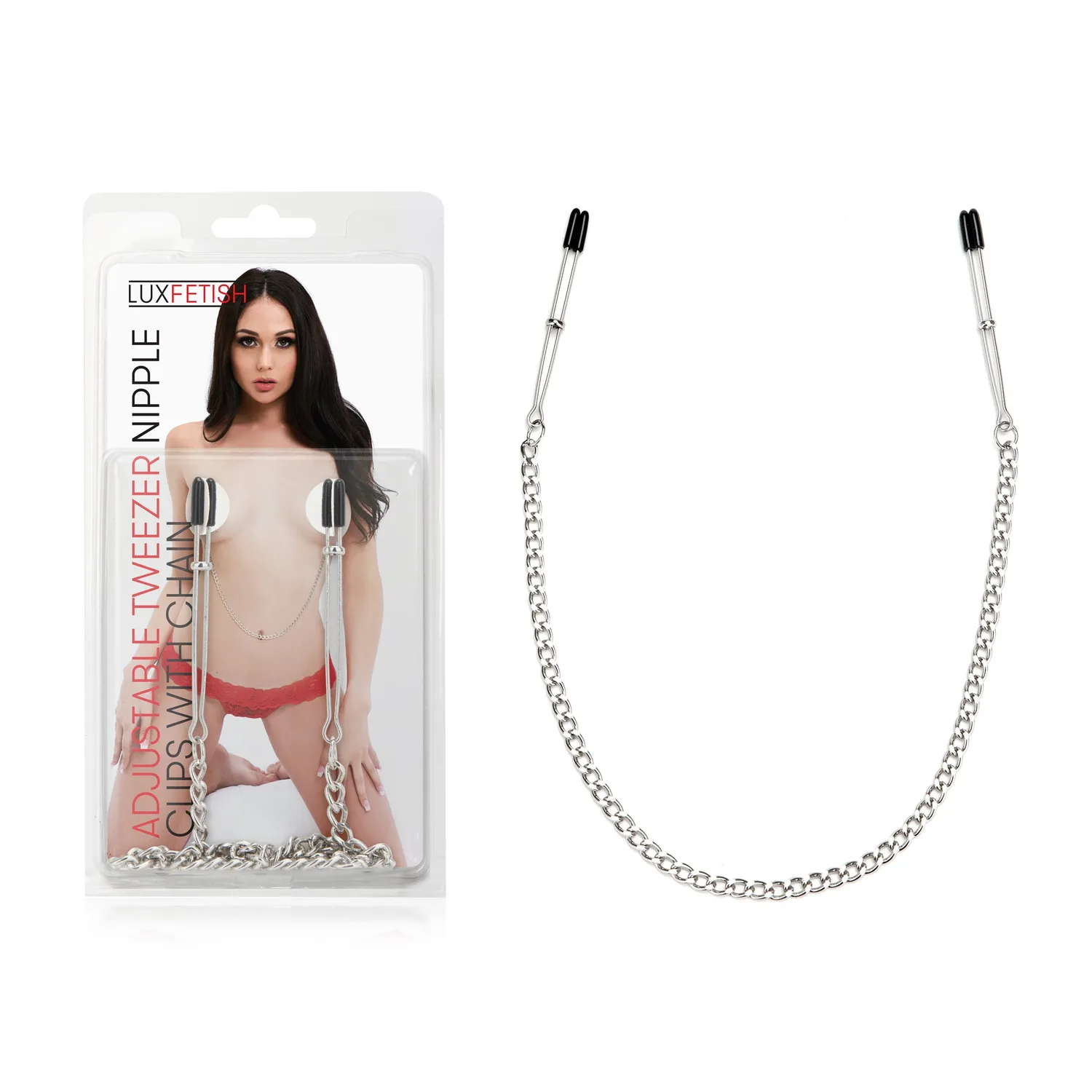 Lux Fetish Adjustable Tweezer tepelklemmen met ketting metaal