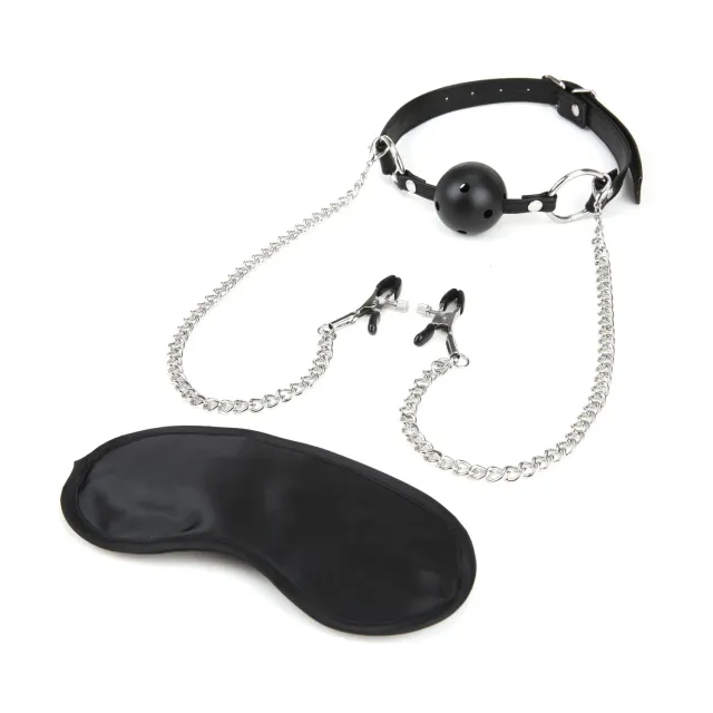 Lux Fetish Ballgag Ademend met Tepelklemmen en Ketting