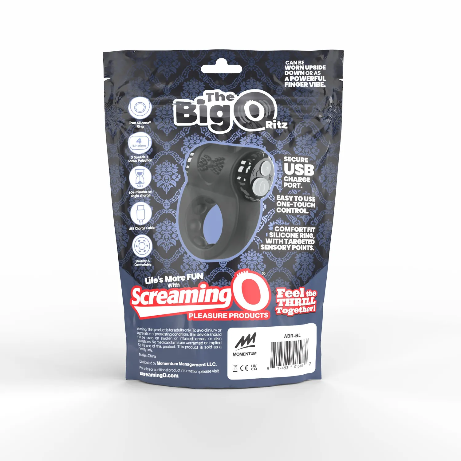Screaming O Charged Big O Ritz vibrerende cockring zwart oplaadbaar
