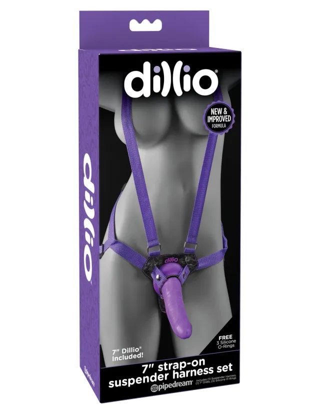Pipedream Dillio 7 Strap-On Suspender Harness Set paars-zwart