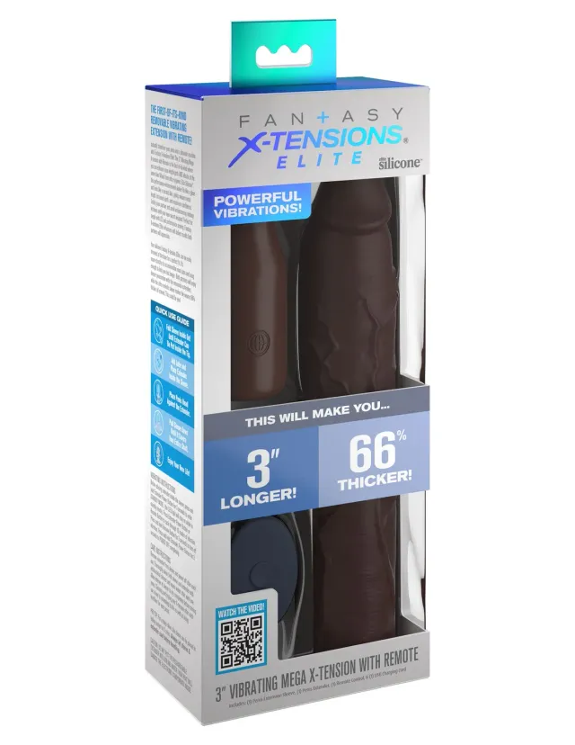 Pipedream 3" Vibrating Mega X-tension with Remote sleeve bruin