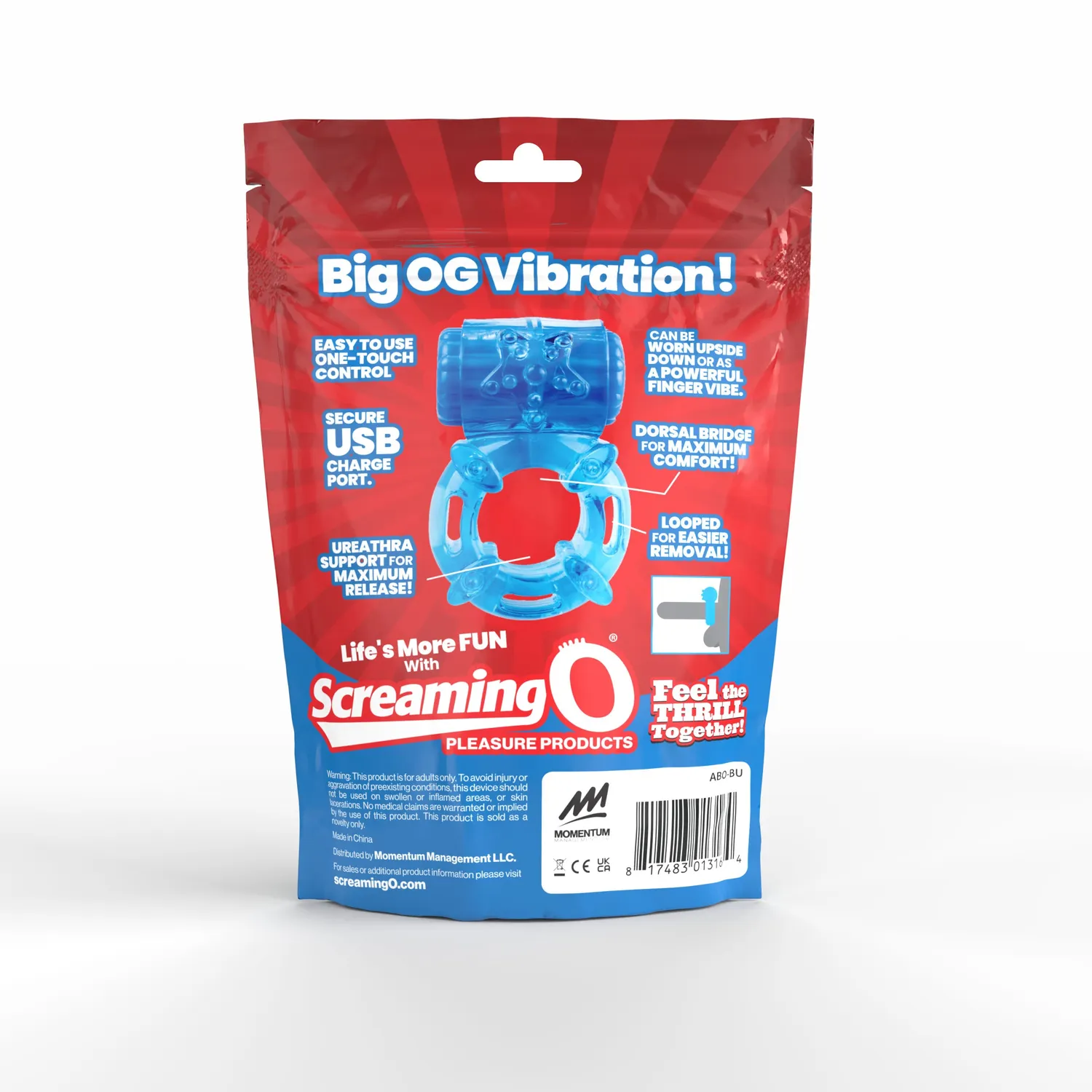 Screaming O Charged BigO Ring cockring blauw oplaadbaar