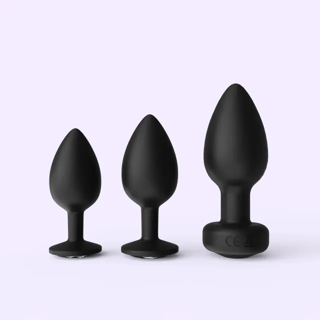 Beisar Peachy buttplug set zwart app 3-delig