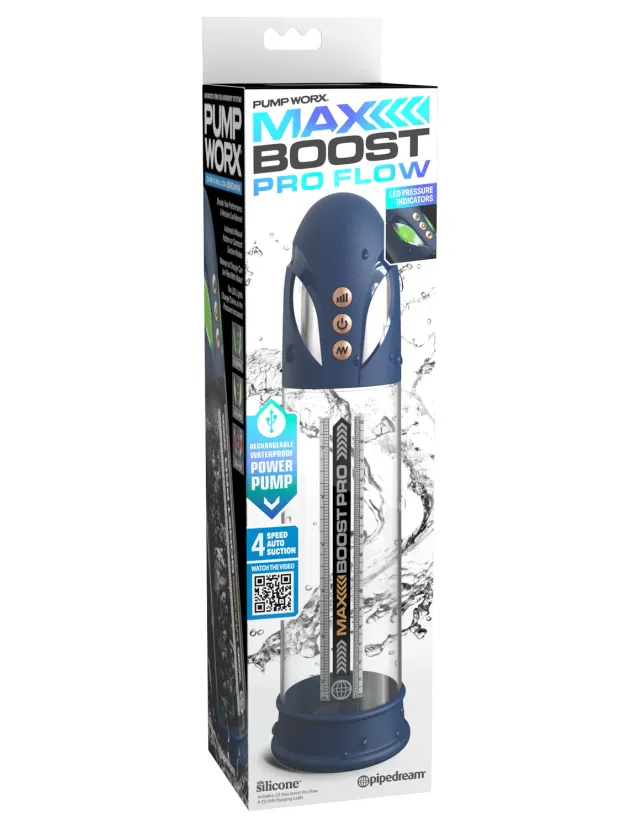 Pipedream Pump Worx Max Boost Pro Flow penispomp automatisch blauw