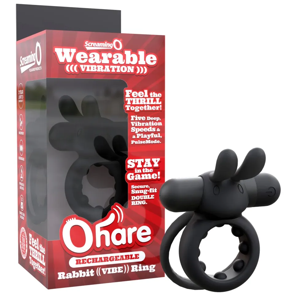 Screaming O Ohare Rechargeable Rabbit-Ear cockring zwart
